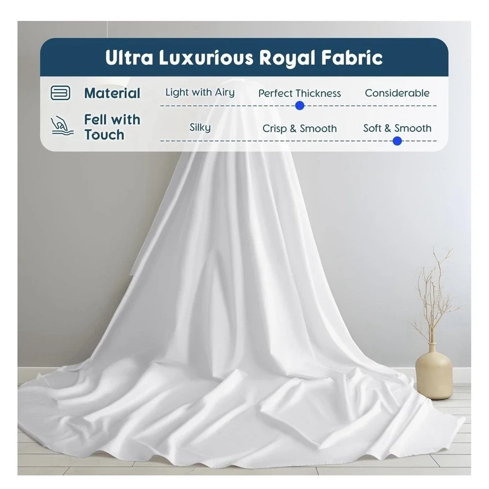 SONORO KATE 100% Egyptian Cotton 4 Piece Sheets Set, White Queen